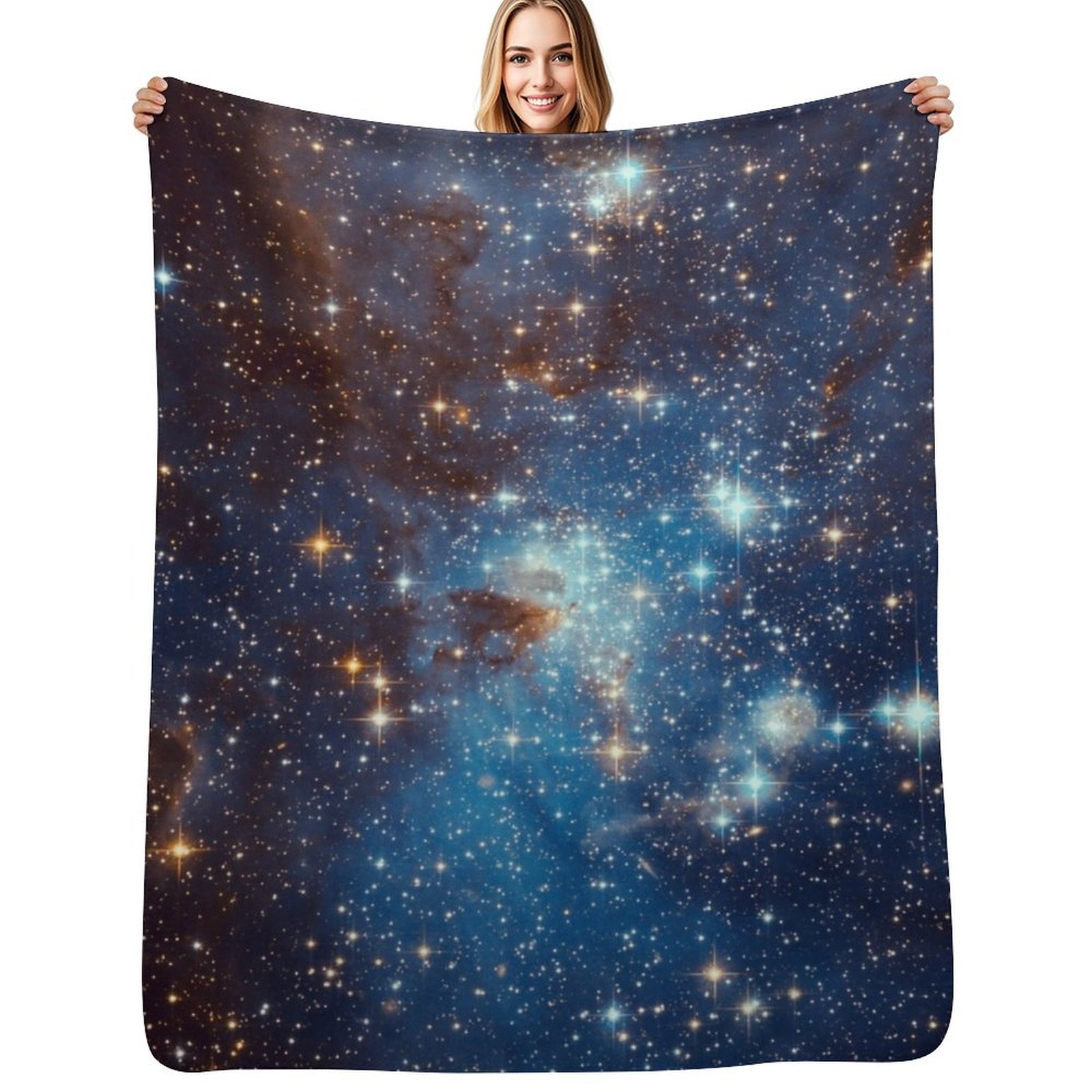 Space Blanket Heavy - Mavi Nebula Yıldızları Uzay Desenli Kanepe